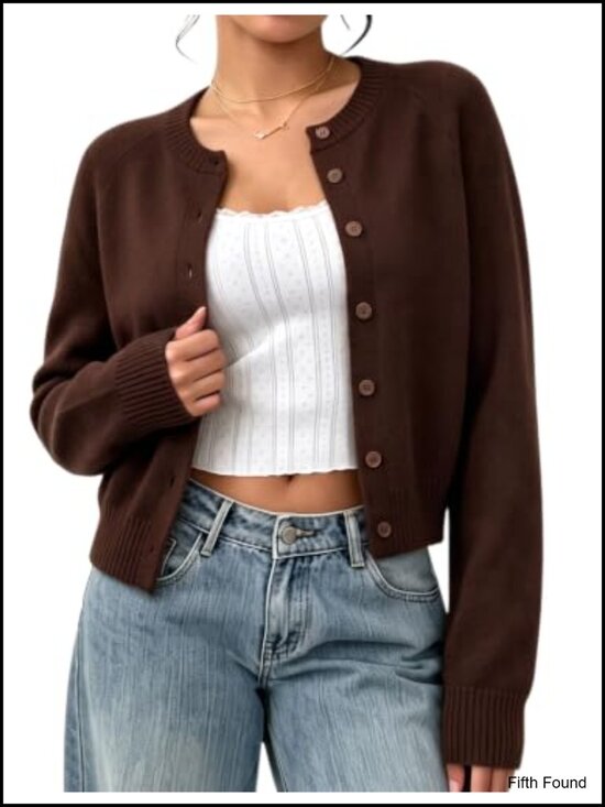 Sweaters - Chunky Cropped Cardigan Sweater Women Raglan Sleeve Button Knit Fall Layering